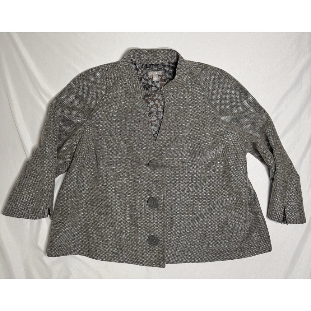 J.Jill Short Car Coat 3/4 Sleeve‎ Linen Blend Gray/Brown Jacket Size Large